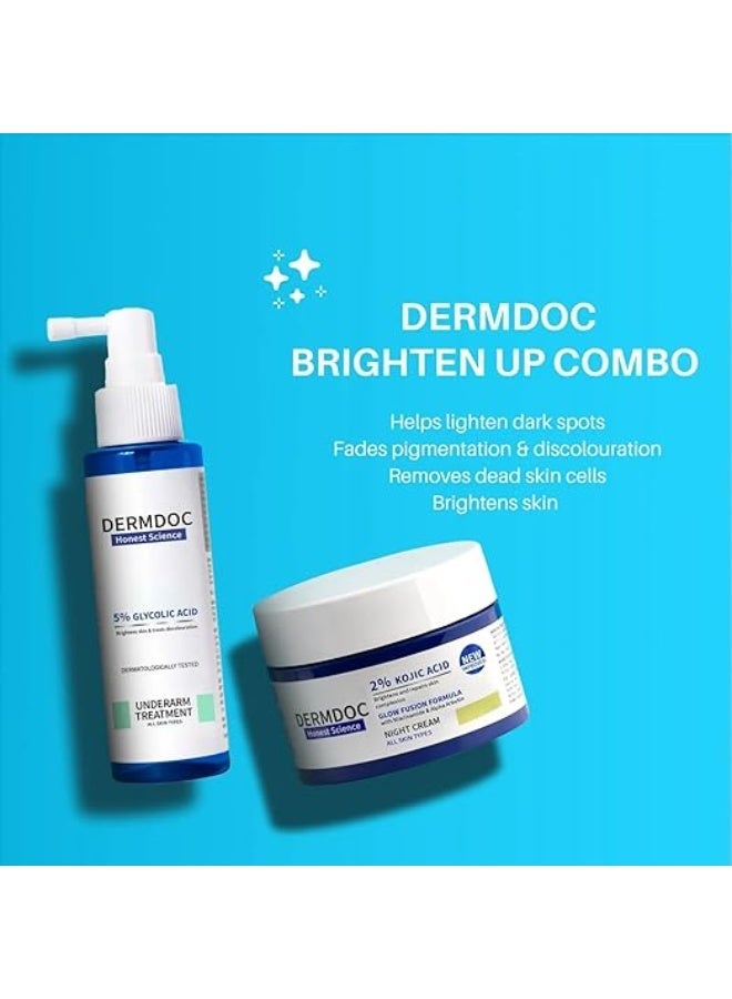 DermDoc Brighten Up Combo | 2% Kojic Acid Night Cream with Niacinamide-25g & 5% Glycolic Acid Underarm Brightening Spray Treatment -100 m | for Prevents Acne - Image 3